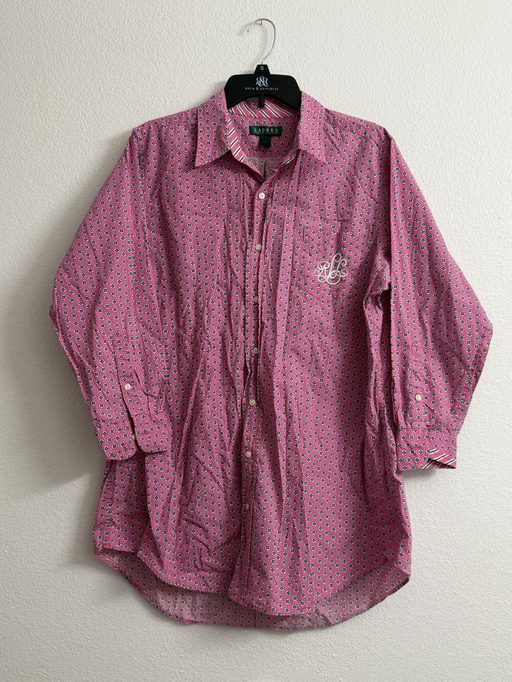 Lauren Ralph Lauren Sleepwear Shirt Women’s S/M Pink Geometric Pattern